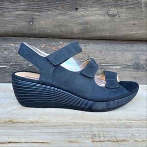 Clarks Collection NEW!! Reedly Juno, Nubuck leather, Platform Wedge Sandal 11M